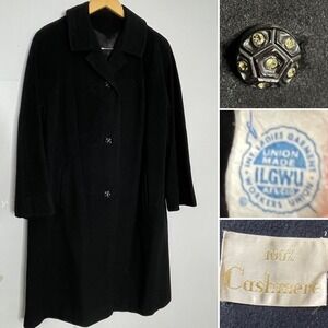 Vintage 60s 100% Cashmere Black Swing‎ Coat Union Made USA Women's Size Large